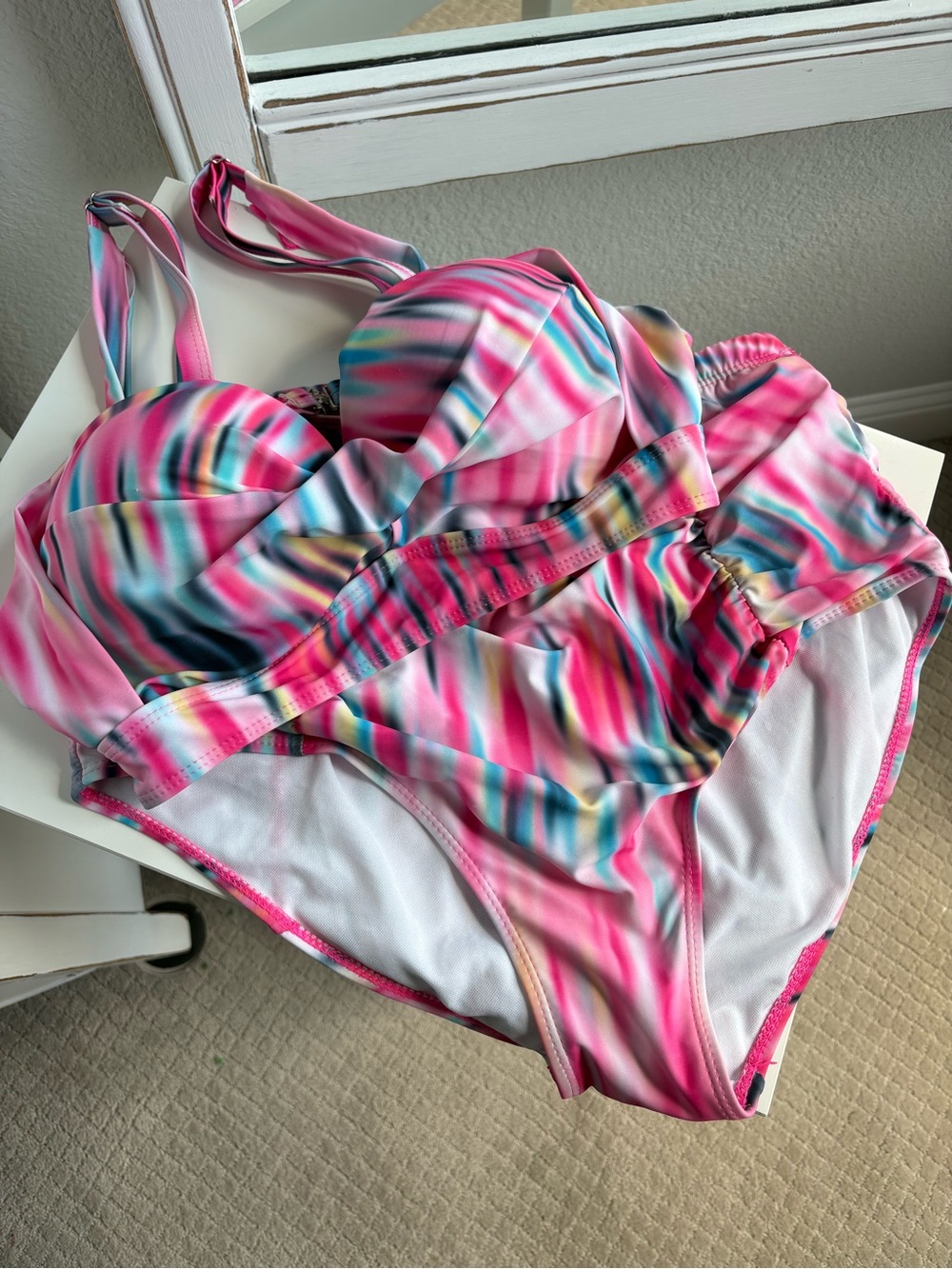 Pink Multi-Color Stripe Swim Bikini